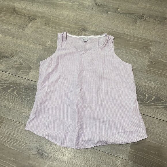 Chico's Women 2 Purple White 12/14 Linen Cotton Striped Tank Top - Picture 1 of 4